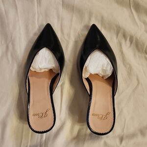 J. Crew Black Leather 2 Inches Pointed-Toe Mules